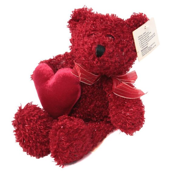 Valentines Heart Plush Bear Stuffed Animal Toy Metallic Silver Red Soft Teddy - Picture 1 of 7